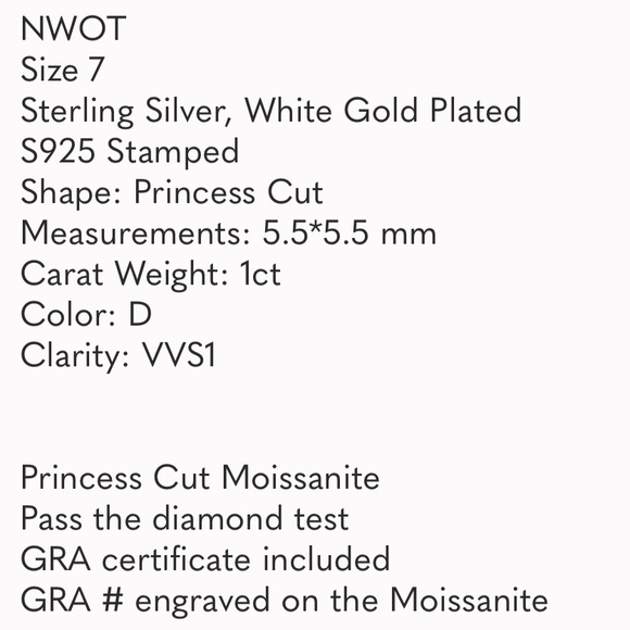 2ct Princess Cut Moissanite White Gold Plated Over Sterling Silver Ring - Picture 7 of 8